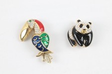 Attwood & Sawyer Signed Branded Brooches Panda Toucan x 2