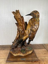 Vintage , Large Resin Green Woodpecker Figurine 31cm Tall Signed See Description
