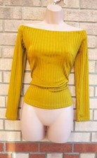 NEXT GOLD GREEN YELLOW RIBBED OFF THE SHOULDER LONG SLEEVE BLOUSE TOP T SHIRT 10