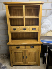 Cotswold Rustic Smoked Oak Large Glazed Dresser Sideboard - Storage Furniture