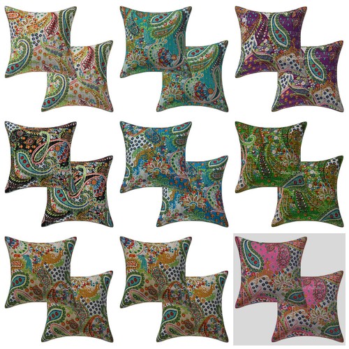 Indian kantha paisley - indian, pillow