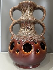 Mid Century Lamp Base German Salt Glaze Brown Mottled Funky Design 40cm Tall Vgc