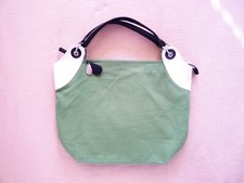 Tula green canvas shoulder bag Leather trim Patterned lining Pre loved VGC