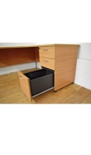 First Right Hand Radial Desk 1600x1500 Beech with Pedestal table with key lock