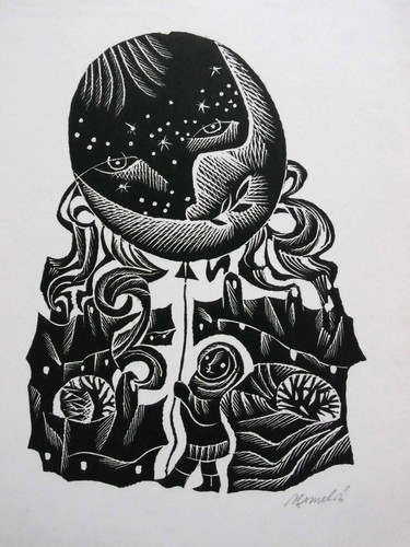 Signed woodcut illustration - signed,