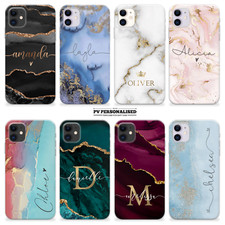 Personalised Marble Phone Case Name Silicone Cover For Iphone 12 11 14 15 13 16