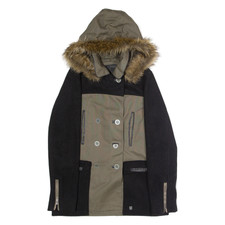 VANS Womens Parka Coat Grey Canvas Wool Hooded Colourblock M