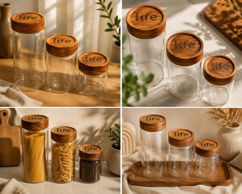 Set three glass jars with - set,