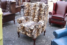 Velvet Animal Tiger Print Chair High Back Authentic Chesterfield Queen Anne