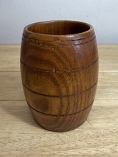 Vintage Teak Wood Barrel Shaped Mug Wooden Drinking Cup Vase Pencil Pot