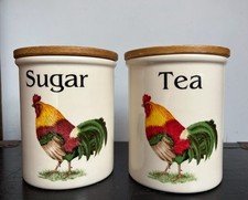 Vintage Cloverleaf Farm Cockerel Sugar Tea Jar English Pottery Crock Storage