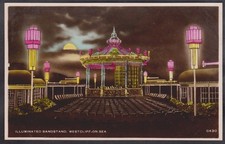 VINTAGE  RPPC POSTCARD  ILLUMINATED BANDSTAND, WESTCLIFF ON SEA,ESSEX