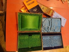 2 VICTORIAN CUTLERY BOXES FOR 12 TEA SPOONS + TONGS; CARDBOARD CUTLERY BOXES x 4