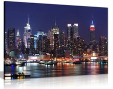 Manhattan Skyline Night Canvas Wall Art Picture Print