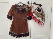 Adult Native American Indian Squaw Costume fancy dress & Chief Feather Headdress