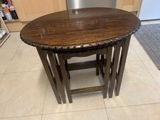 Oval Nest of Tables Solid Wood Dark Oak / Mahogany colour Vintage Retro CHESHIRE