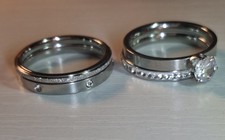 4 Sparkly Silver Stainless Steel Wedding Engagement Eternity Rings