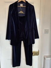 Tu Faux Velvet Trousers Suit In Navy Size 16 Trousers 16short