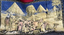 Tapestry Middle East Camel Bedouins Sphinx Fringed  Vtg Wall Hanging/ Rug