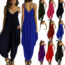 Womens Ladies Cami Jumpsuit Playsuit Harem Baggy Plain Long Ankle Plus Size 