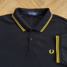 Fred Perry M3600 Short Sleeve Twin Tipped Polo Shirt Black Yellow Size Large (L)