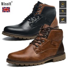 Mens Casual Retro Leather Shoes Lace Up Formal Ankle Work Boots Sports Chelsea