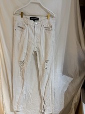 London Attitude Men’s White Distressed Slim Fit Jeans Size 32R – Ankle Zip