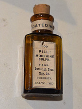 Vintage MORPHINE Glass Pharmacy Dispensing Bottle 100 Tablets Pills Medicine