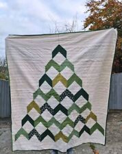 Hand Made Christmas Patchwork Quilt Throw Gift Wall Hanging Festive Green