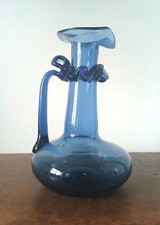 Witch bottle jug blue glass hand blown with pontil mark to base