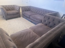 3 Set - GREY CHESTERFIELD SOFA COUCH