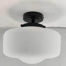 John Lewis Bathroom Ceiling Light School House Opal Glass Shade Black  RRP£68