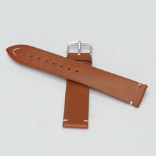 Vintage Style V-Stitch 20mm Brown Leather Watch Strap - Handcrafted Oiled