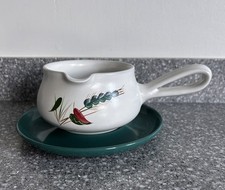 Denby  - Greenwheat - Gravy Jug/ Sauce Boat With Saucer - Loop Handle