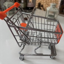 Mini Metal Shopping Trolley with orange Plastic Handle/Seat Barbie pretend play 