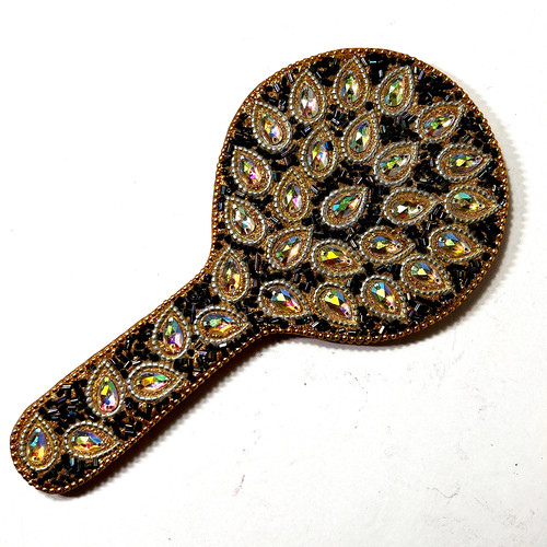 Jeweled and beaded hand mirror - jeweled,