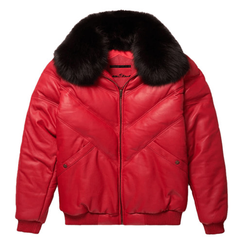 Men leather bomber jacket - leather, v-bomber