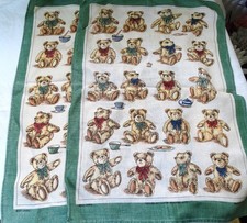 TWO ULSTER WEAVERS IRISH LINEN TEA TOWELS - TEDDIES DISIGN