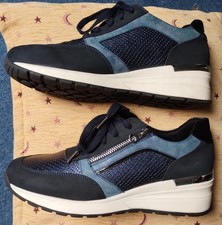 Ladies PAVERS wedge sole trainers - NAVY UK8/EU41