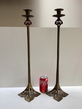 Pair of Vintage Art Nouveau Style Solid Brass Candlesticks - Tall - 57 cm height