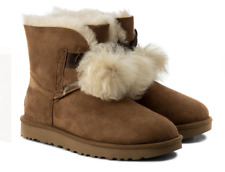 UGG® AUSTRALIA GITA CHESTNUT SHEEPSKIN POM POM BOOTS UK 4.5 EU 37 USA 6 RRP £170