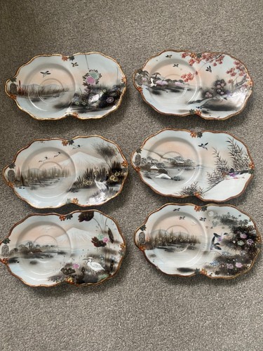 Six antique kutani eggshell - kutani,