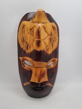 Fiji Wooden Mask Hand Carved Ethnic Art Turtle Design Tiki 10' Two-tone Rare VGC