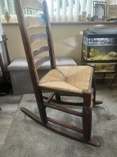 Antique Mid 19th Century Ladder Back & Lancashire Rush Rocking Chair 