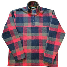 Orvis Men’s Thick Fleece Pullover Jumper Size M – Red & Navy Check Plaid Winter