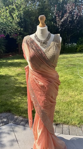 Peach salmon pink saree - pink,