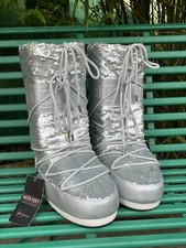 Genuine Tecnica Moon Boots Rare Silver Sequinned Disco NWT Size UK 2.5 - 5