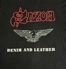 Saxon Denim and Leathery Shirt XL Black Vintage Reprint Back Print official 