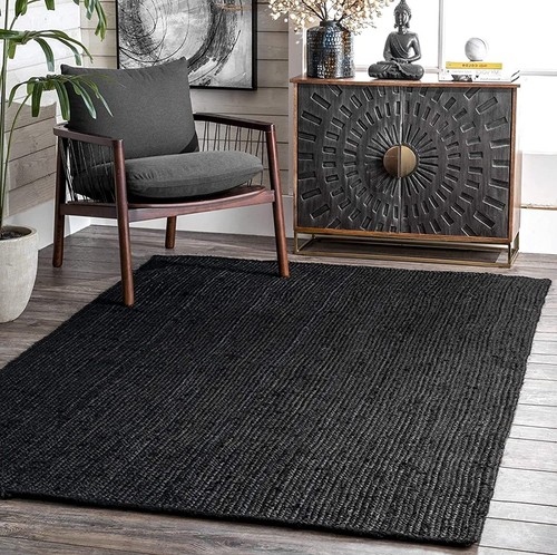 Black jute braided - black, rug
