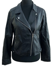 Womens Black Faux Leather Jacket Size 12 Polyurethane Primark